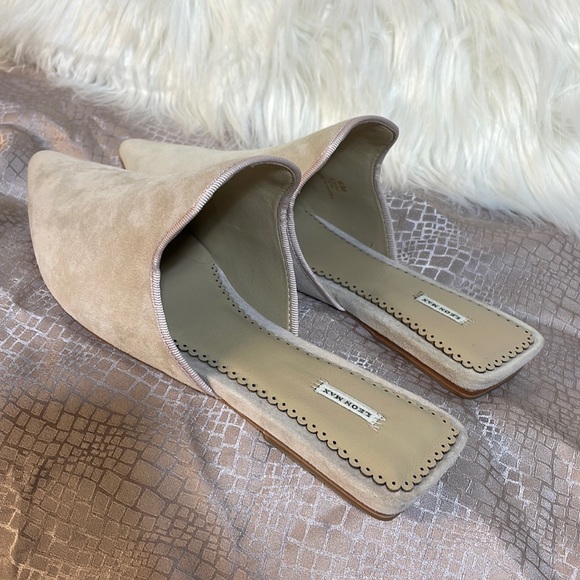 NIB Leon Max kid nude suede beige pink pointed toe slides nude pink size 6 NWT - Picture 4 of 13